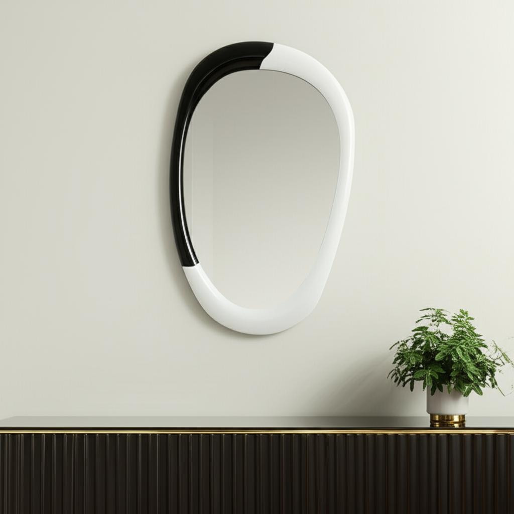 558339 31 in. Black & White Steel Oval Geometric Framed Accent Mirror