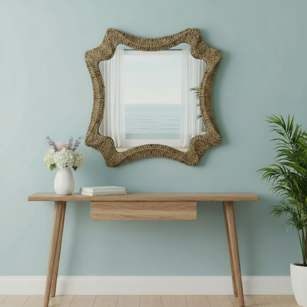 574027 38 in. Brown Abstract Floating Rope Framed Accent Mirror