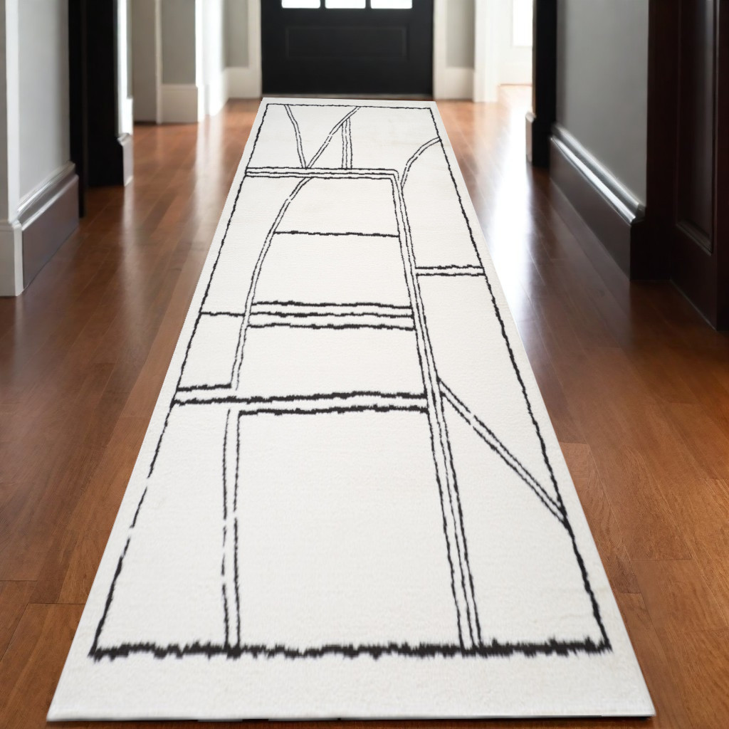 571012 Ivory & Black Moroccan Machine Made Runner Area Rug - 3 x 10 ft.