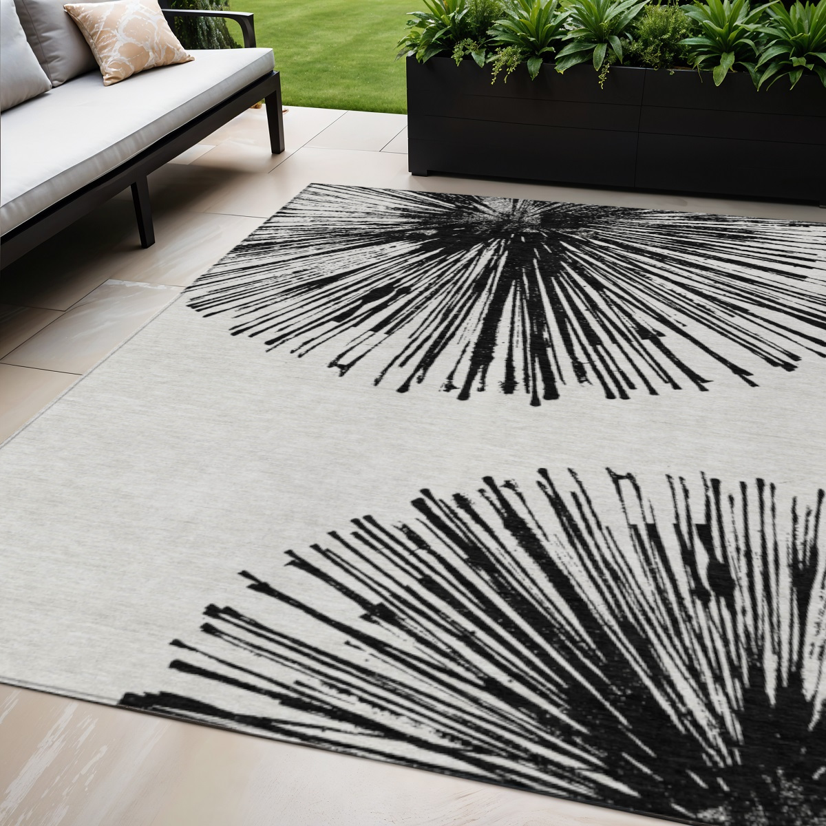 579758 5 x 8 ft. Black & Ivory Abstract Washable Transitional Indoor & Outdoor Rectangle Area Rug