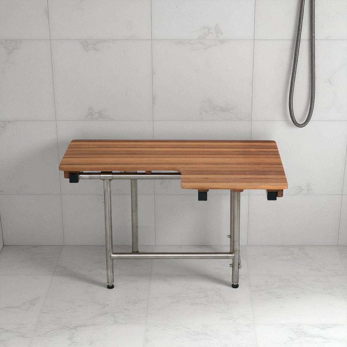 549359 18 x 32 x 22.5 in. Brown Teak Rectangular Shower Bench with Legs