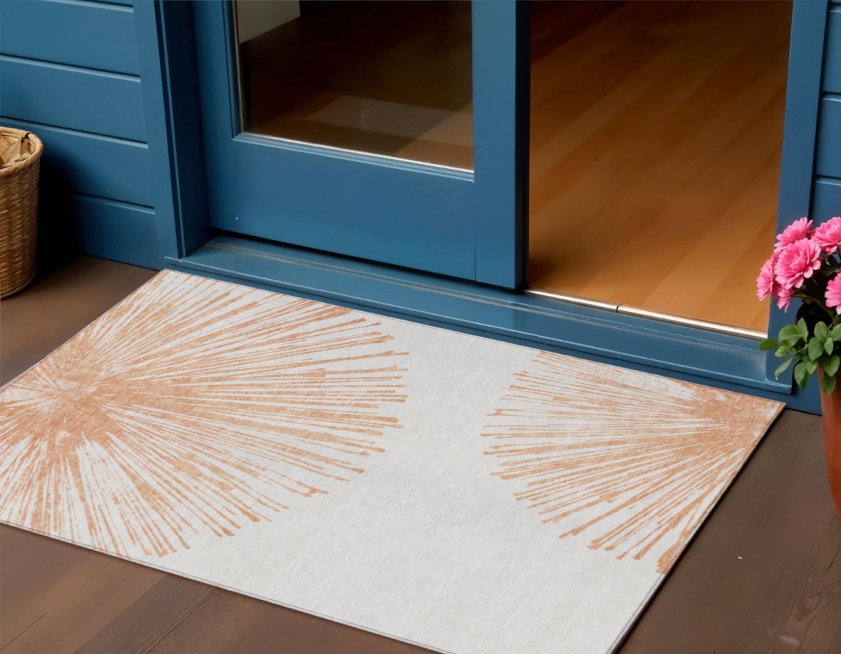 579781 3 x 5 ft. Salmon & Ivory Abstract Washable Transitional Indoor & Outdoor Rectangle Area Rug