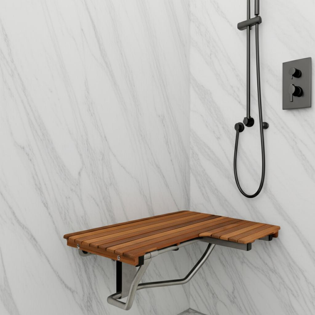549341 14 x 32 x 22.5 in. Brown Teak Rectangular Shower Bench