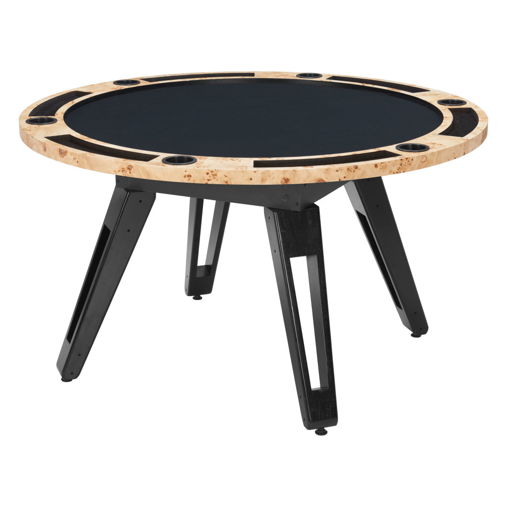 572220 54 in. Natural Burl & Black Round Convertible Game Table
