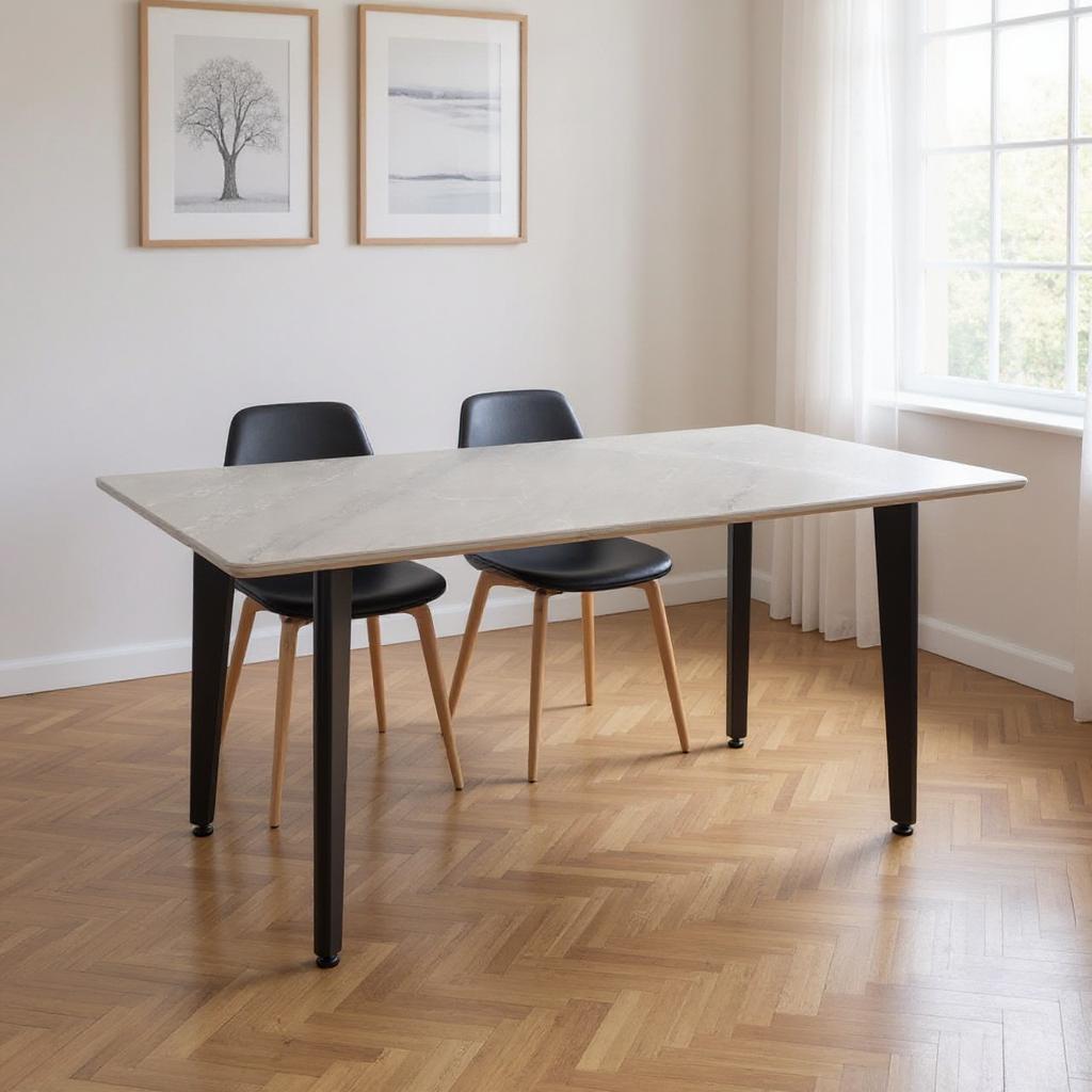 558161 29.5 x 62.9 x 35.4 in. Gray Stone & Metal Dining Table