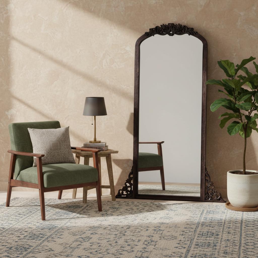 565120 67 in. Brown Solid Wood Framed Full Length Mirror