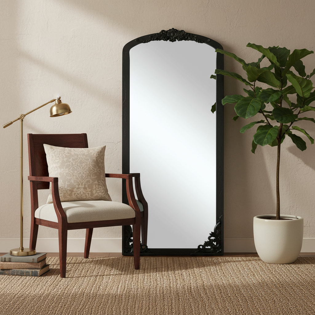 565133 69 in. Black Solid Wood Framed Full Length Mirror