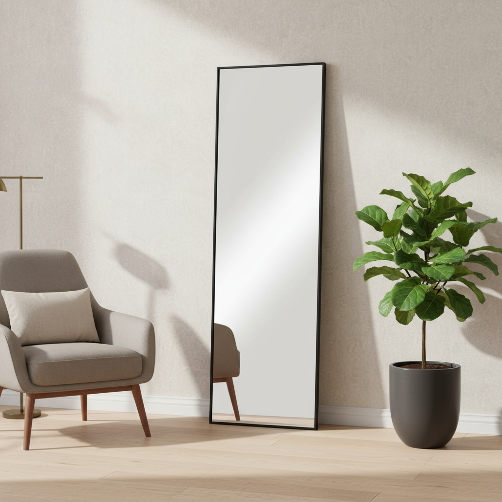 564480 71 in. Black Metal Leaning Framed Full Length Mirror