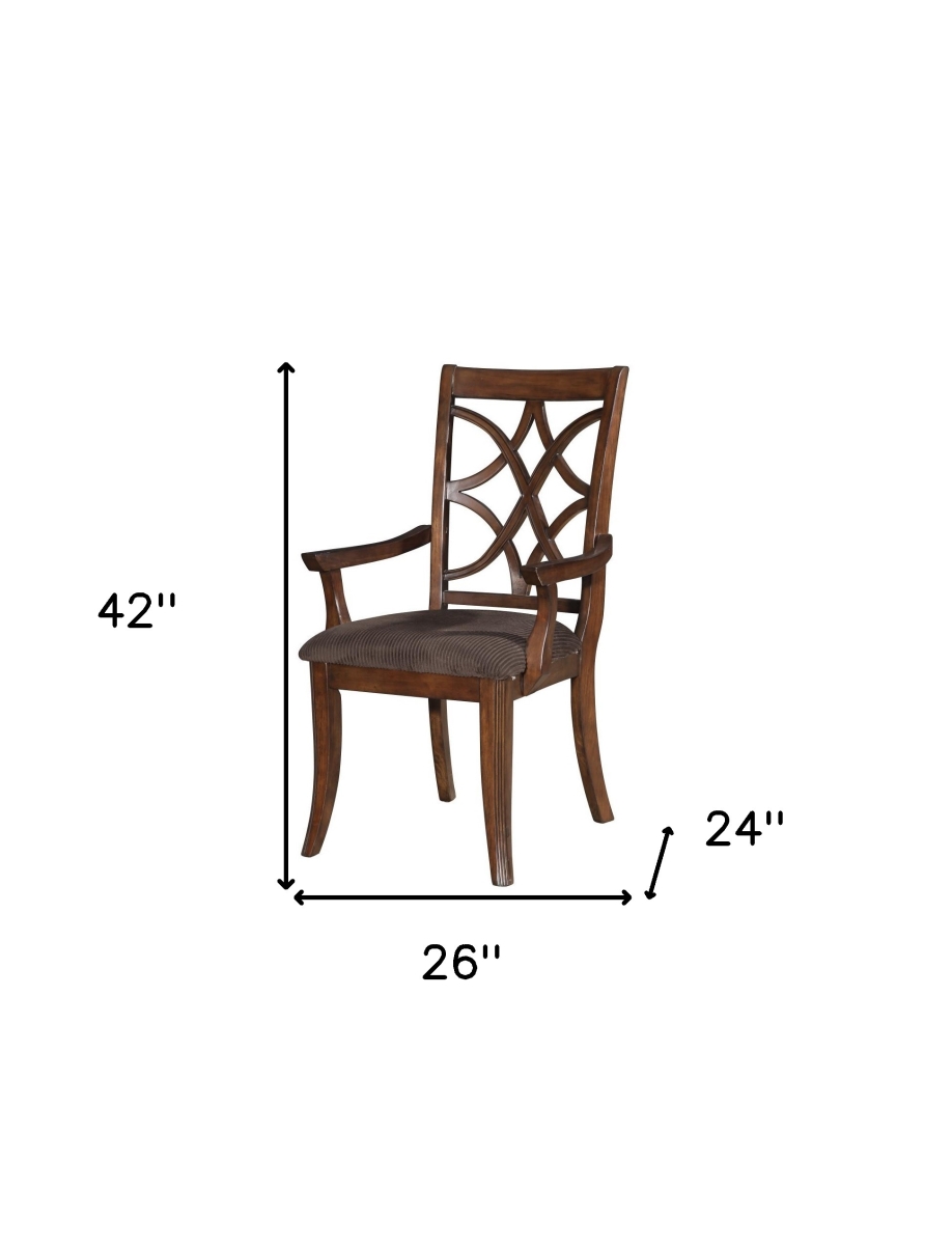 573374 42 x 26 x 24 in. Brown Upholstered Microfiber & Solid Wood Open Back Dining Arm Chair - Set of 2
