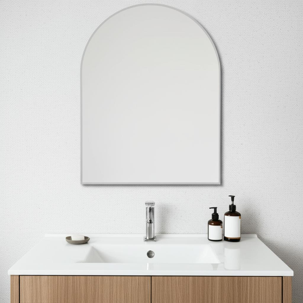 562895 39 in. Silver Arch Metal Framed Bathroom Vanity Mirror