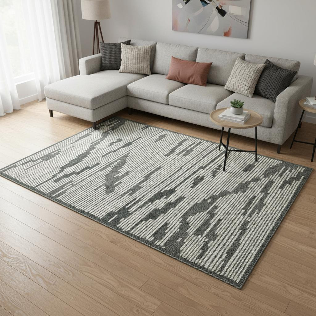 570385 8 x 10 ft. Dark Gray & Ivory Wool Geometric Hand Hooked Rectangle Area Rug