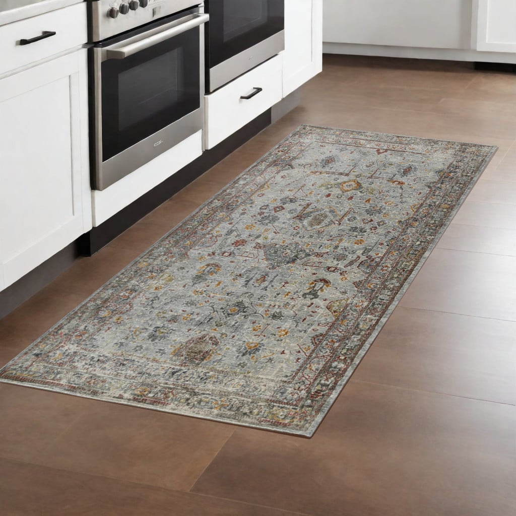 570834 8 ft. Gray Rust & Brown Medallion Machine Made Runner Area Rug
