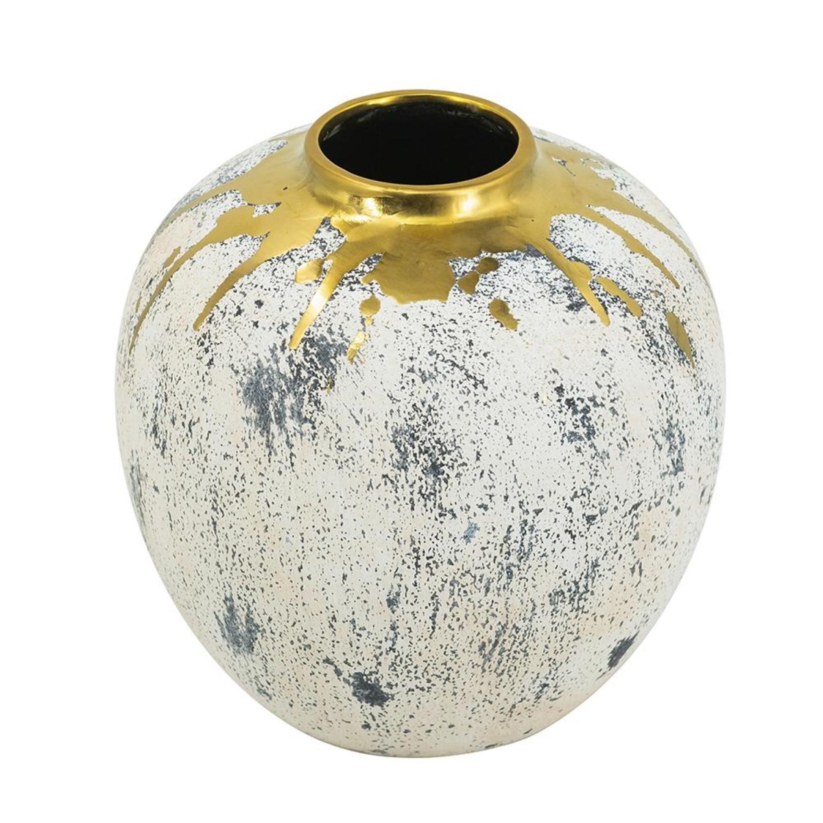 576731 10 in. Gold Gray & Ivory Abstract Round Ceramic Table Vase