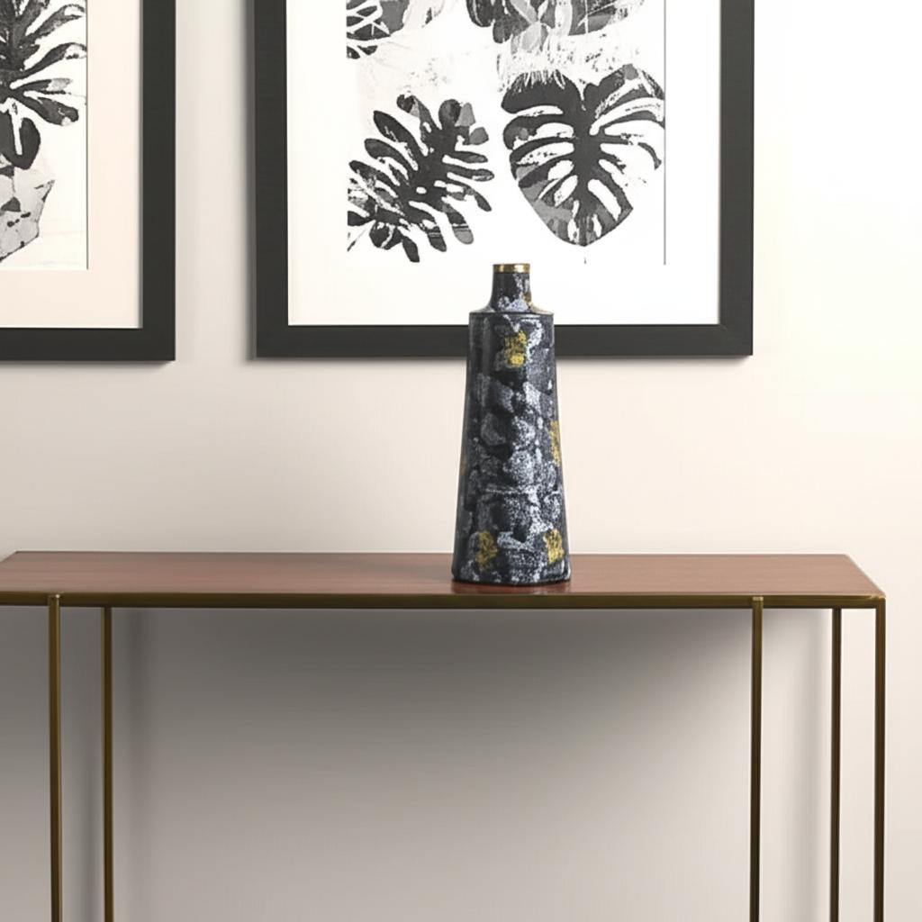 574237 14 in. Blue & Gold Abstract Bud Glass Table Vase