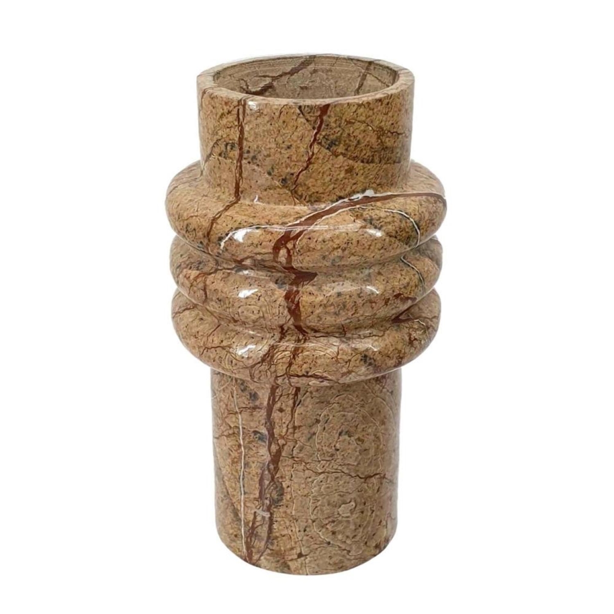 574240 8 in. Brown Cylinder Genuine Marble Table Vase