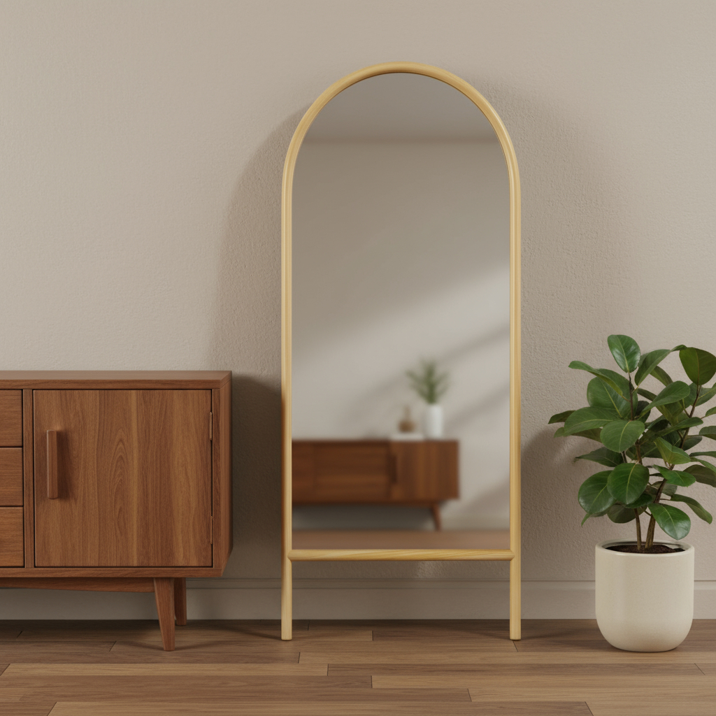 565052 71 in. Natural Solid Wood Arch Freestanding Framed Full Length Mirror