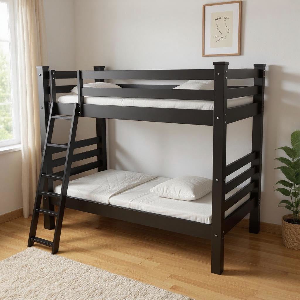 548173 73 x 81 x 66 in. Black Twin Size Over Solid Wood Bunk Bed