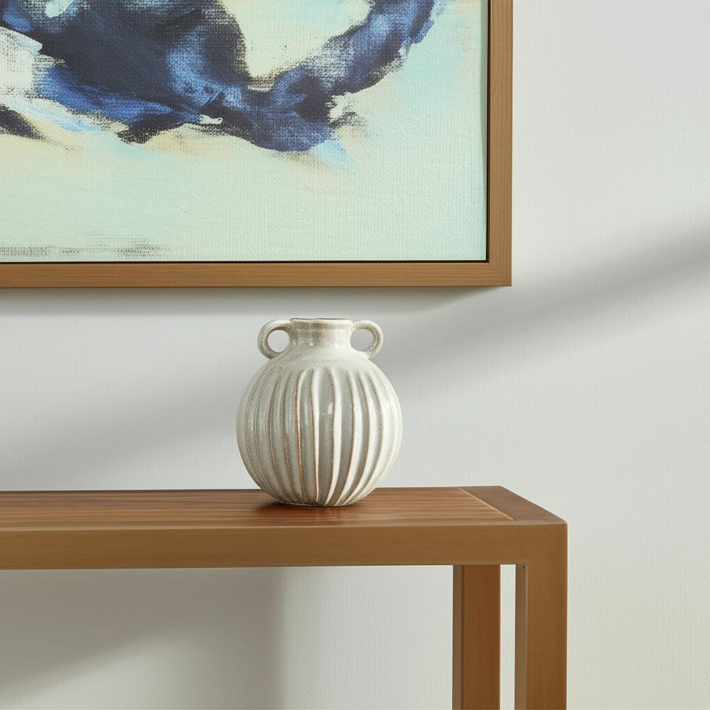 574219 10 in. Sage & Gray Round with Handles Ceramic Table Vase