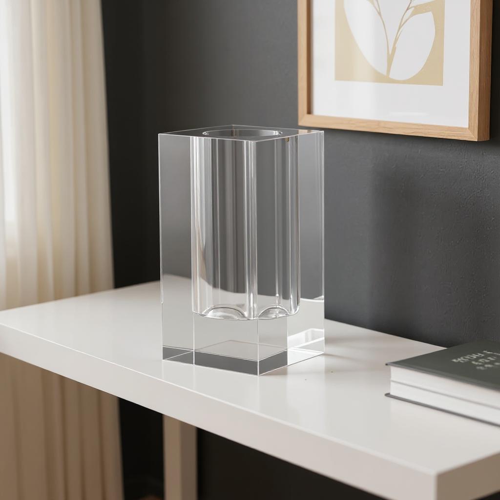 565472 8 in. Clear Square Glass Table Vase