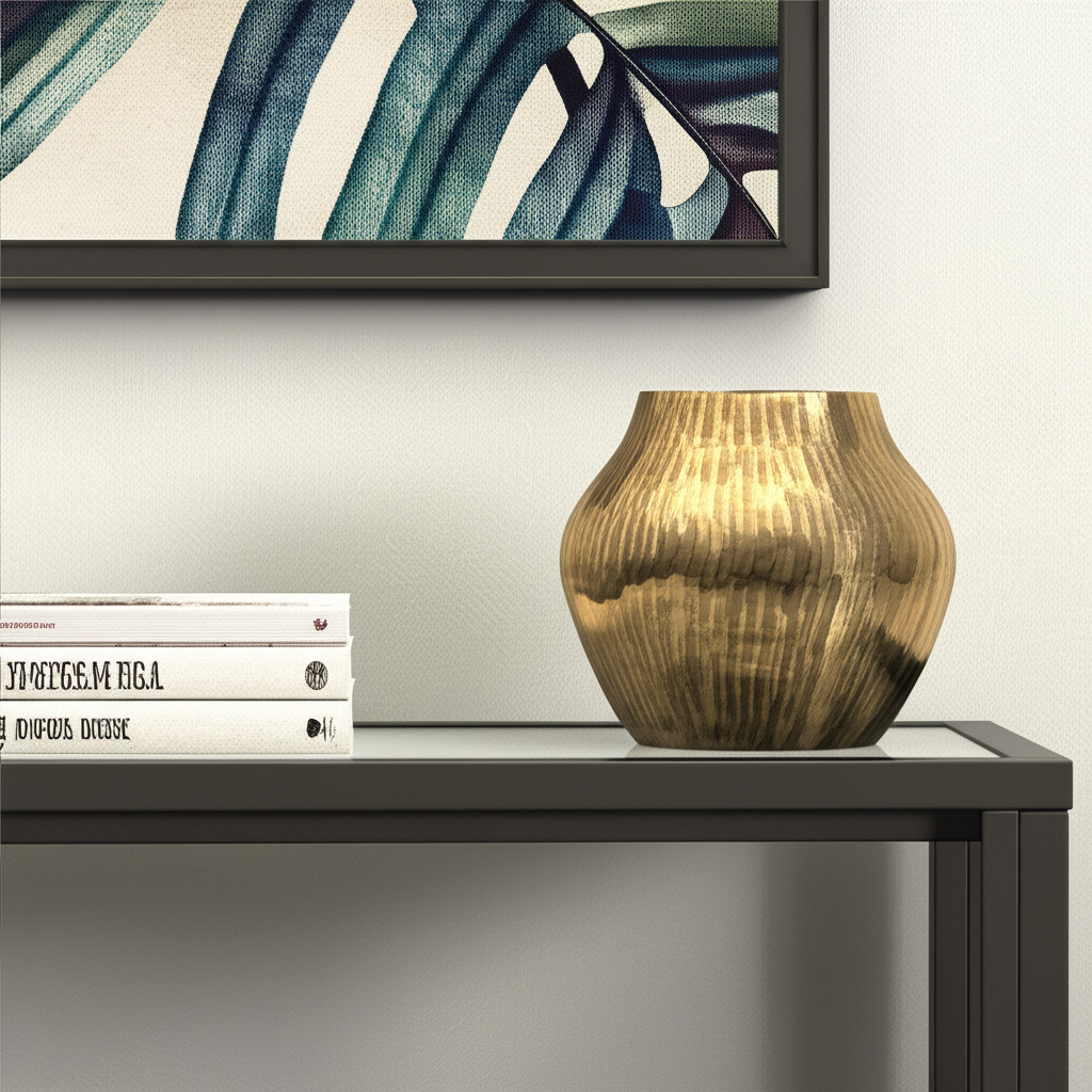 574200 11 in. Gold Aluminum Round Table Vase