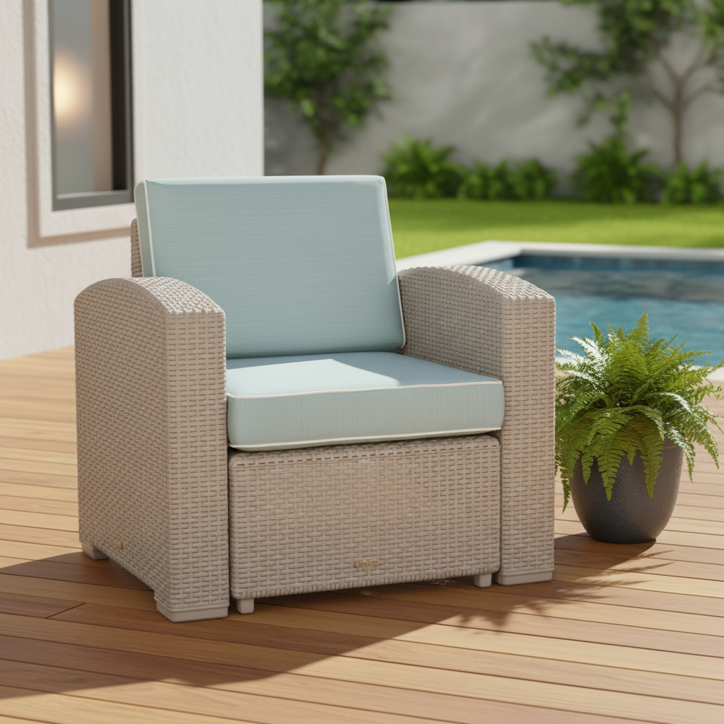565249 29.50 x 32.70 x 28 in. Gray Heavy Duty Plastic Outdoor Club Chair with Blue Cushion