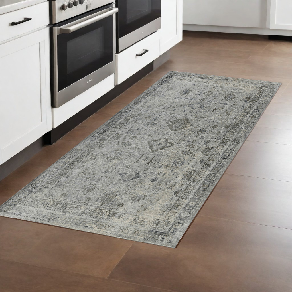 570827 8 ft. Gray & Charcoal Medallion Machine Made Runner Area Rug