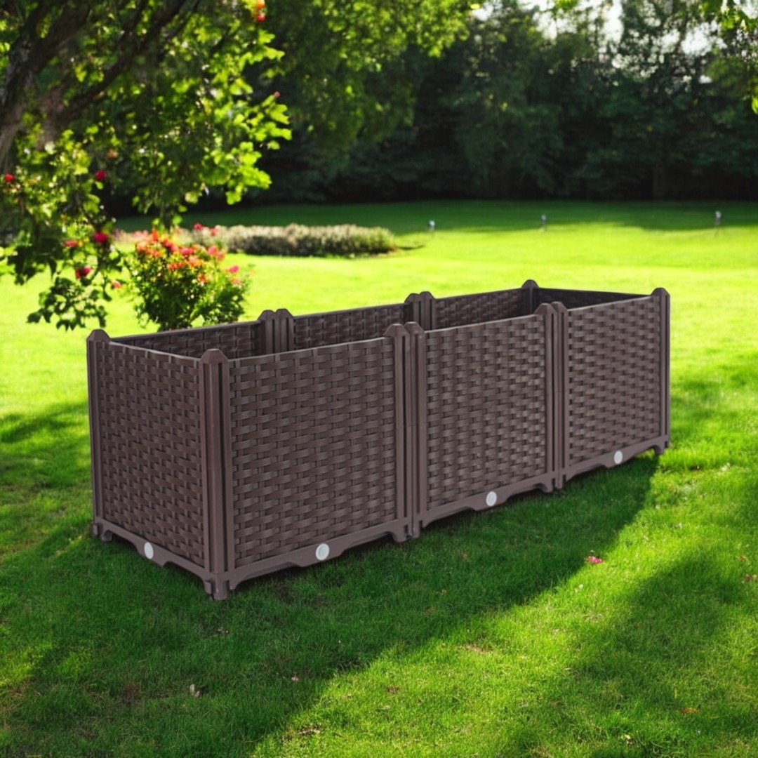 569544 47 x 16 in. Dark Brown Heavy Duty Plastic Rectangular Self Watering Planter Box