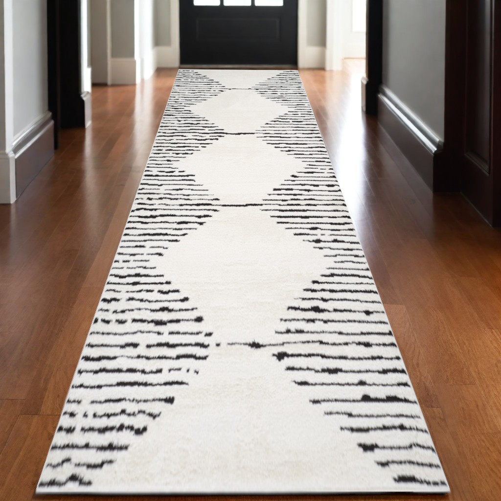 571022 3 x 10 ft. Moroccan Runner Rug, Ivory & Black