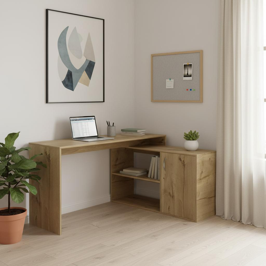 535156 60 in. Oak Wood L Shape Writing Desk