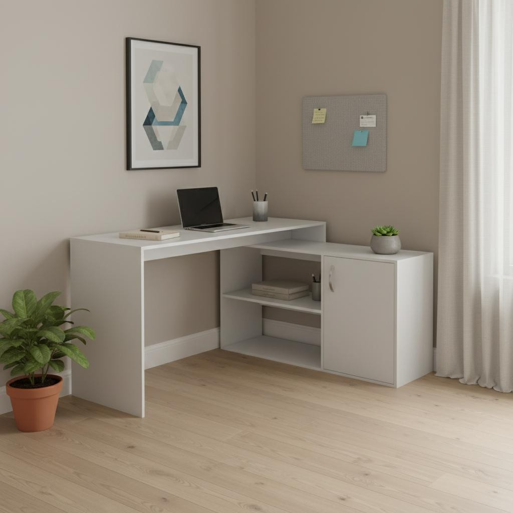 535158 60 in. White Wood L Shape Writing Desk