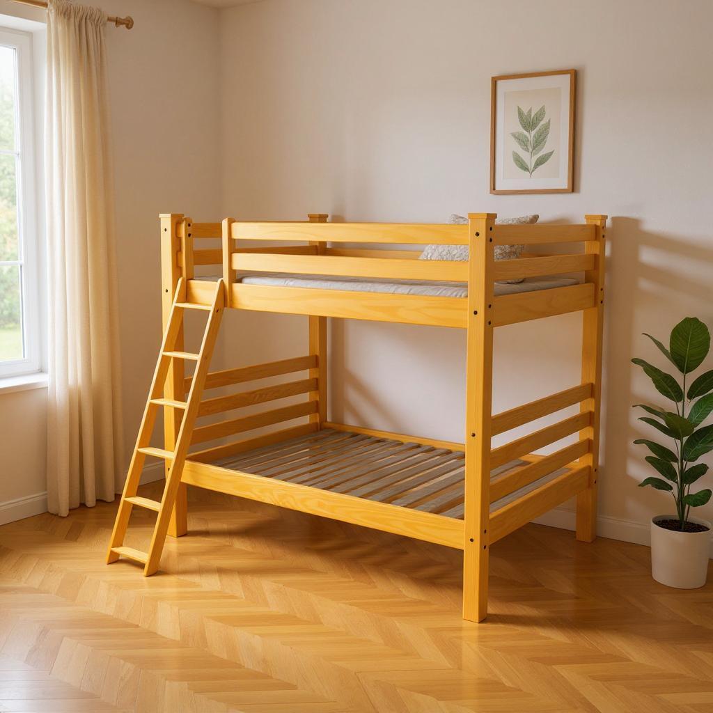 548307 73 x 88 x 86 in. Yellow Queen Size Over Solid Wood Bunk Bed