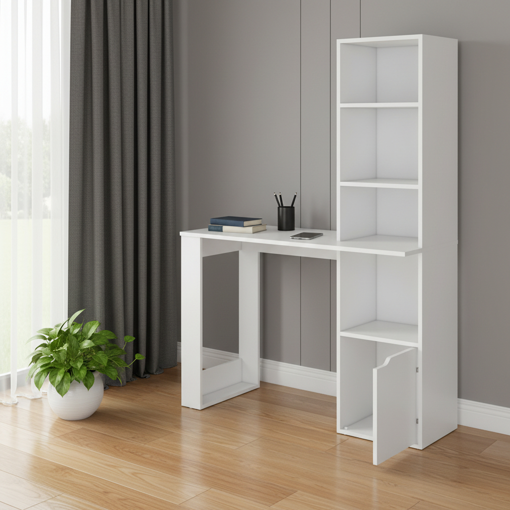 535152 39 in. White Wood L Shape H-Shape Computer Desk