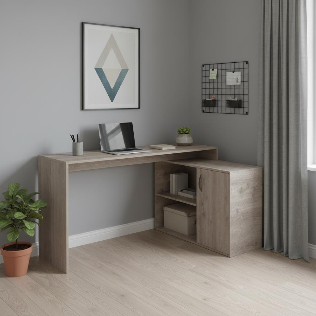 535155 60 in. Light Gray Wood L Shape Writing Desk