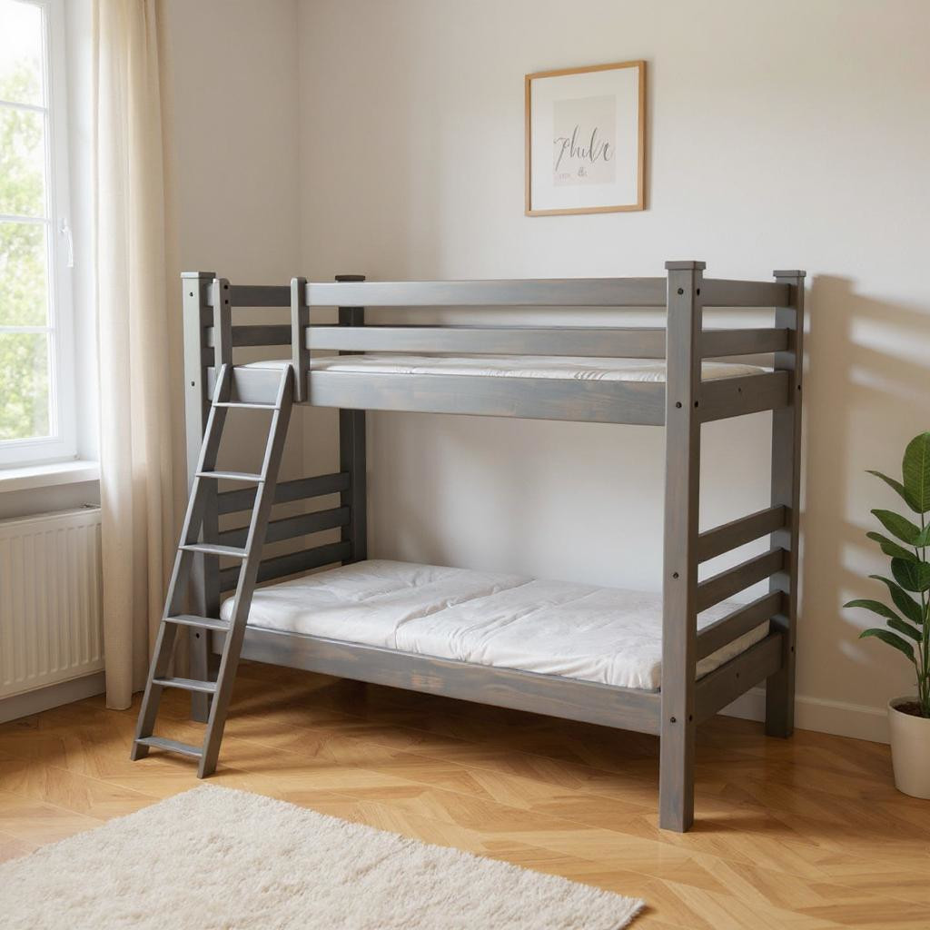 548179 73 x 81 x 66 in. Gray Twin Size Over Solid Wood Bunk Bed