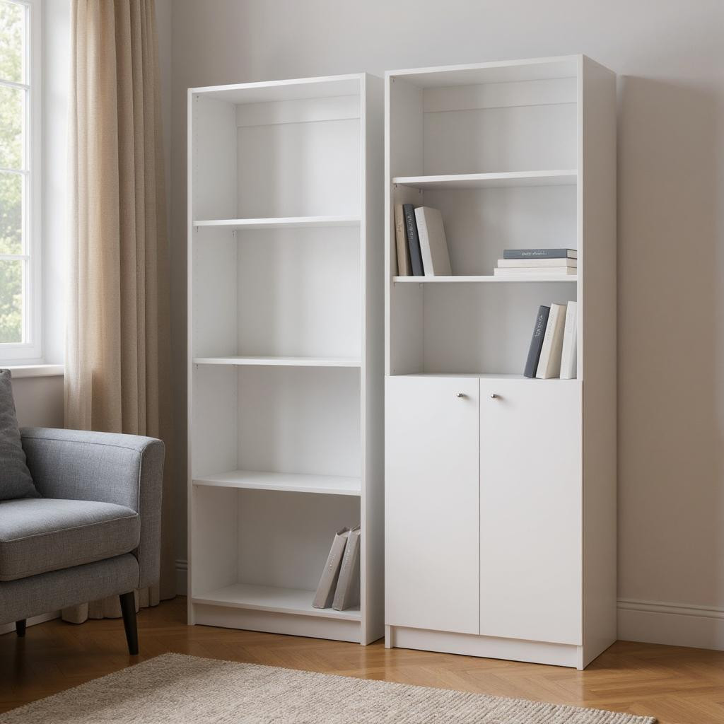 546624 71.10 x 24.70 x 11.70 in. White Wood 7-Tier Modular Bookcase with 2 Doors - Set of 2