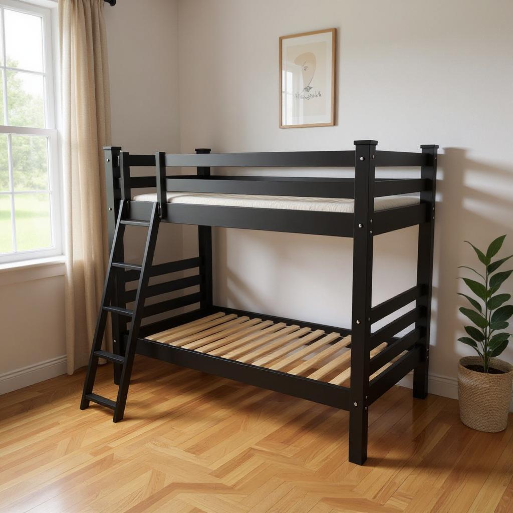 548300 73 x 88 x 86 in. Black Queen Size Over Solid Wood Bunk Bed