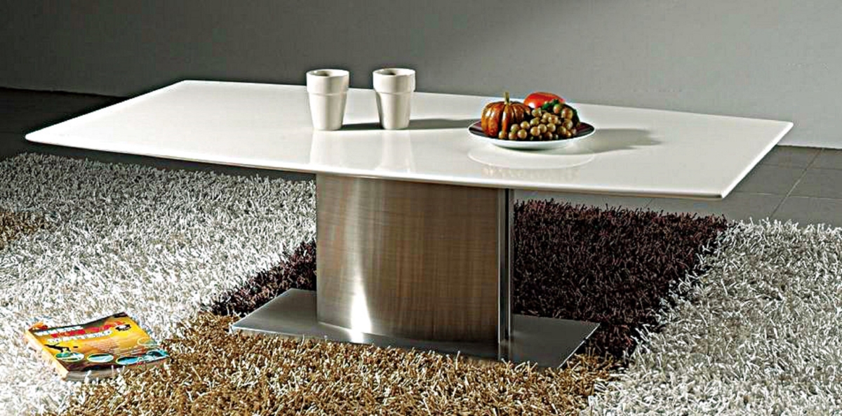 554308 16 x 28 x 51 in. White & Silver Genuine Marble & Metal Coffee Table