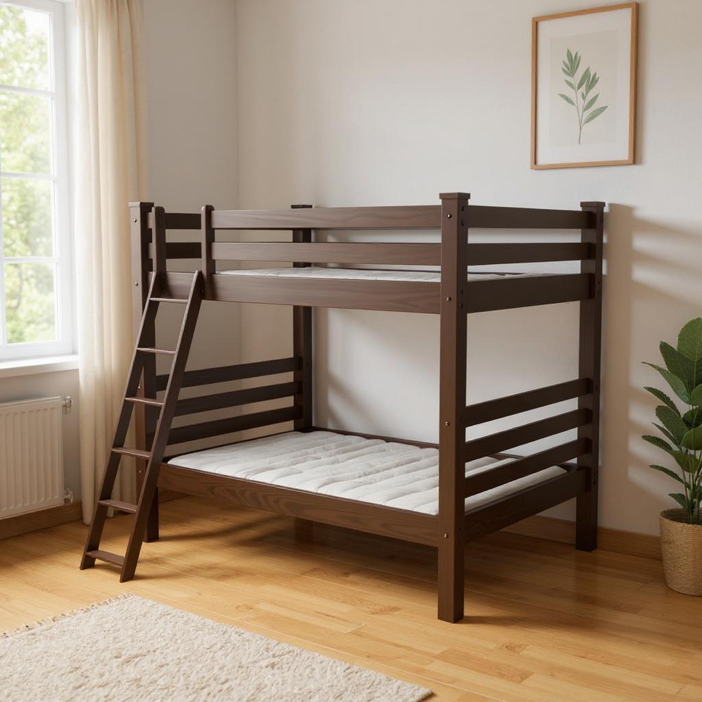 548309 73 x 88 x 86 in. Brown Queen Size Over Solid Wood Bunk Bed