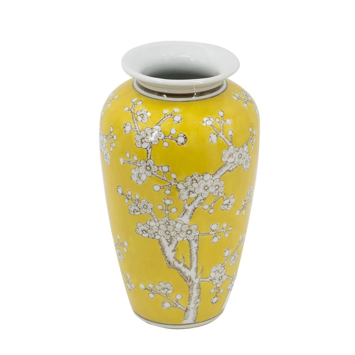 565443 11 in. Yellow & White Porcelain Floral Round Table Vase