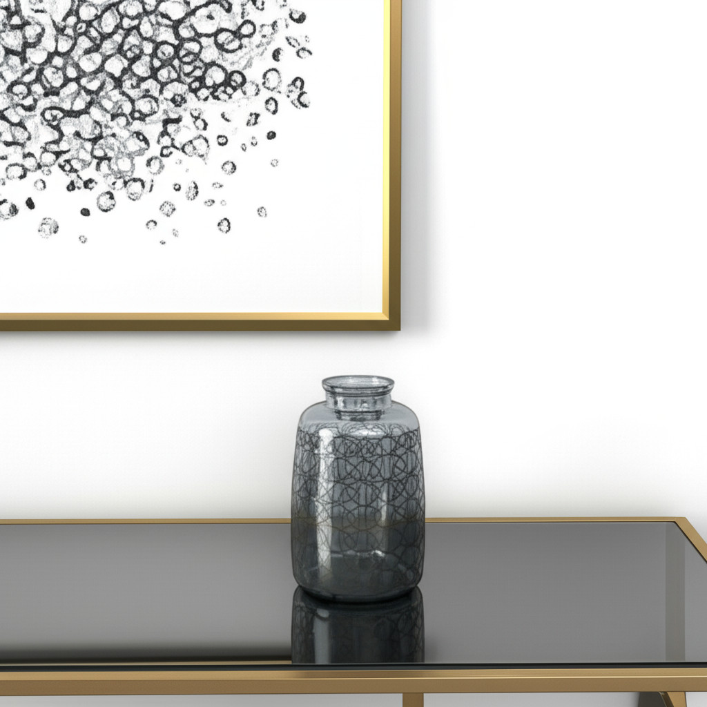 565434 12 in. Dark Gray Geometric Round Glass Table Vase