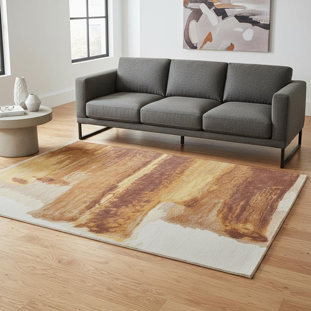 566520 5 x 8 ft. Abstract Hand Tufted Rectangle Area Rug - Ivory Red & Orange