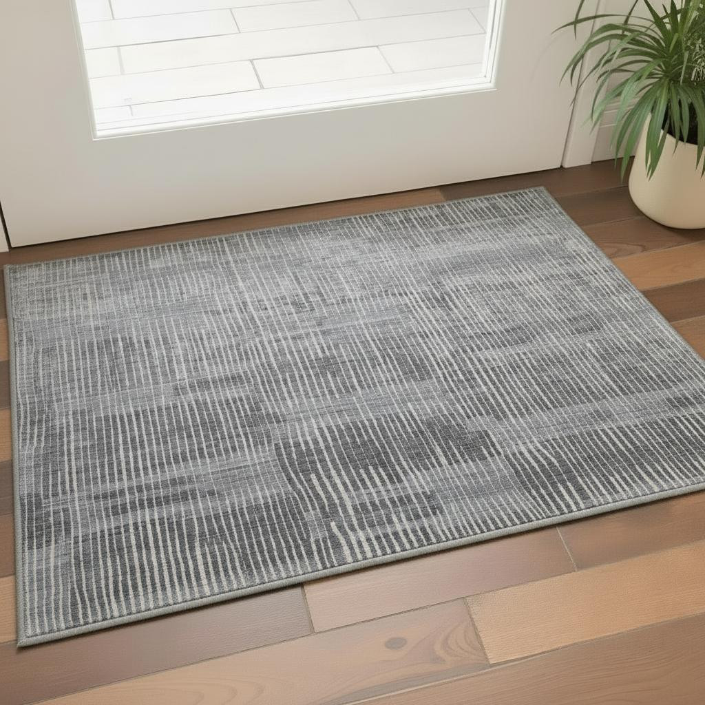 566951 2 x 3 ft. Blue, Ivory & Gray Abstract Hand Woven Distressed Rectangle Area Rug