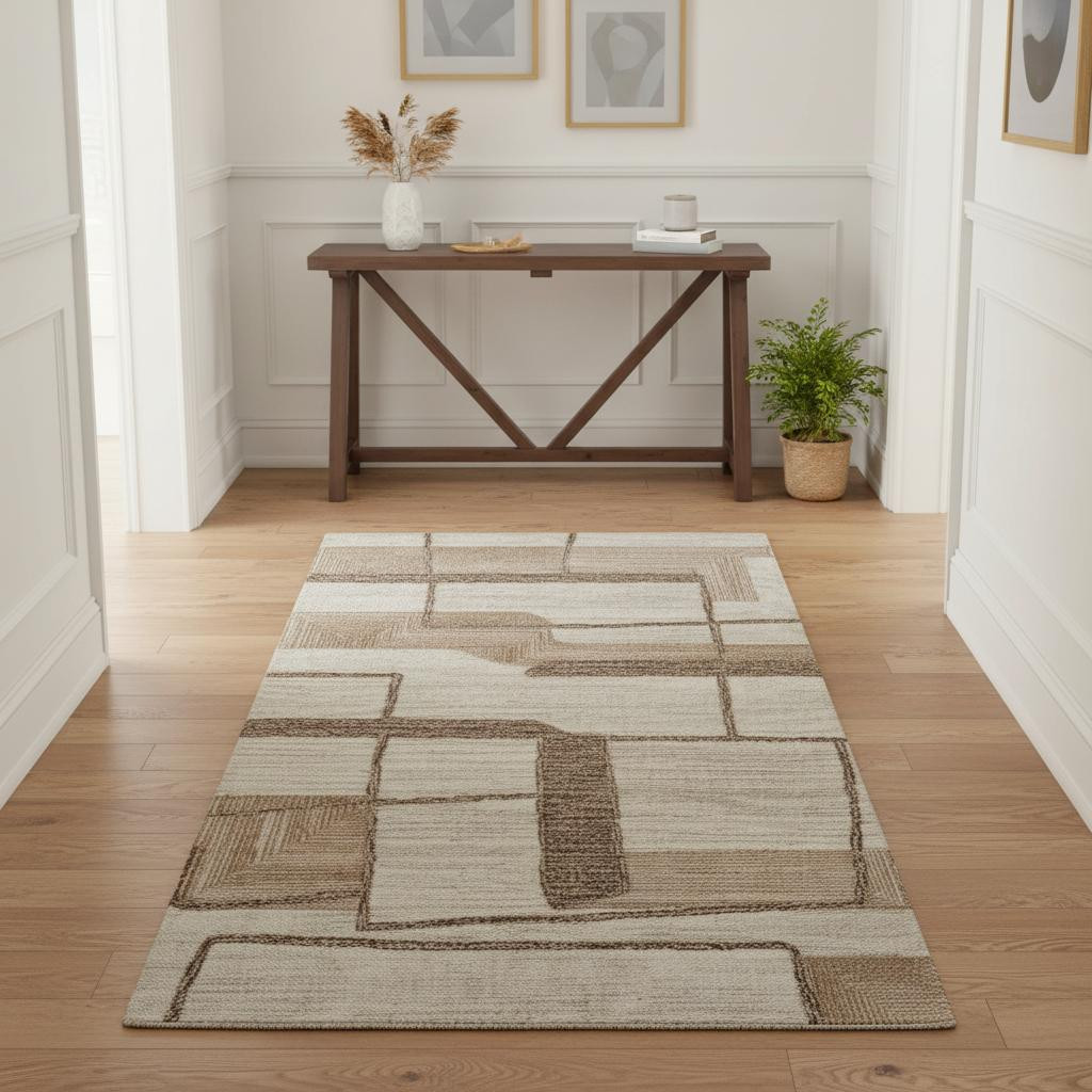 567626 4 x 6 ft. Wool Geometric Hand Tufted Rectangle Area Rug - Brown Tan & Ivory