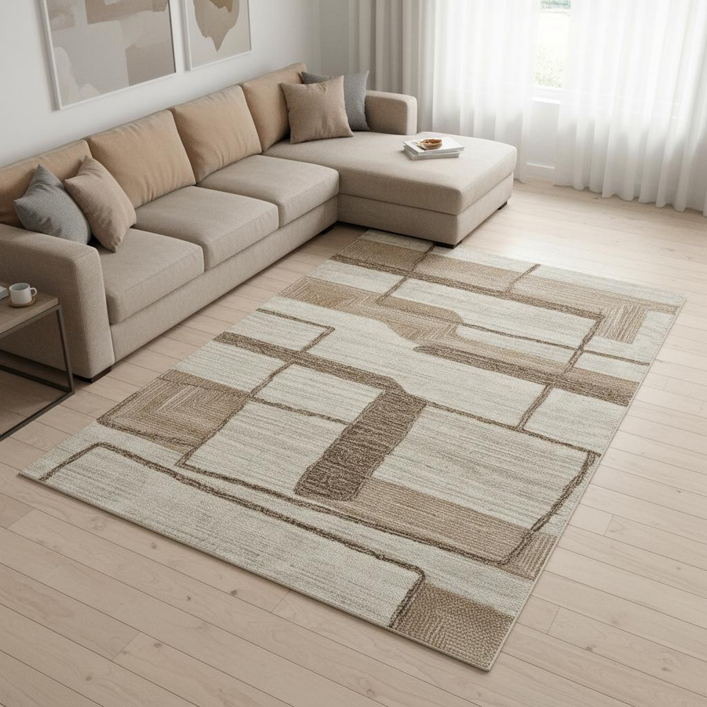 567630 10 x 14 ft. Wool Geometric Hand Tufted Rectangle Area Rug - Brown Tan & Ivory