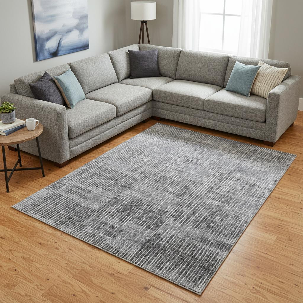 566948 8 x 10 ft. Blue, Ivory & Gray Abstract Hand Woven Distressed Rectangle Area Rug