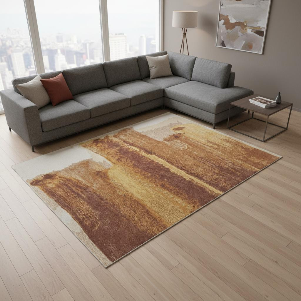 566521 8 x 10 ft. Abstract Hand Tufted Rectangle Area Rug - Ivory Red & Orange