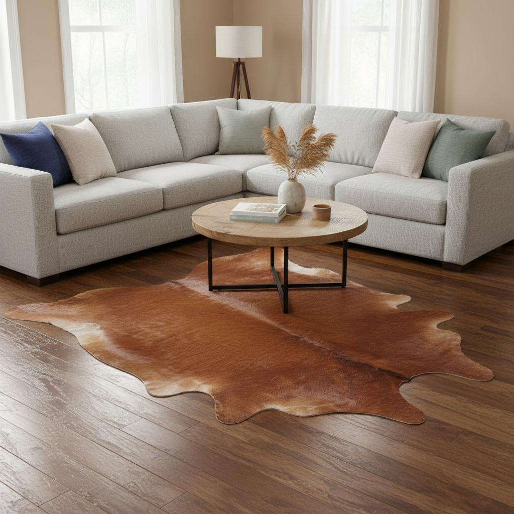 566527 8 x 10 ft. Brown Cowhide Animal Print Power Loom Machine Made Rectangle Area Rug