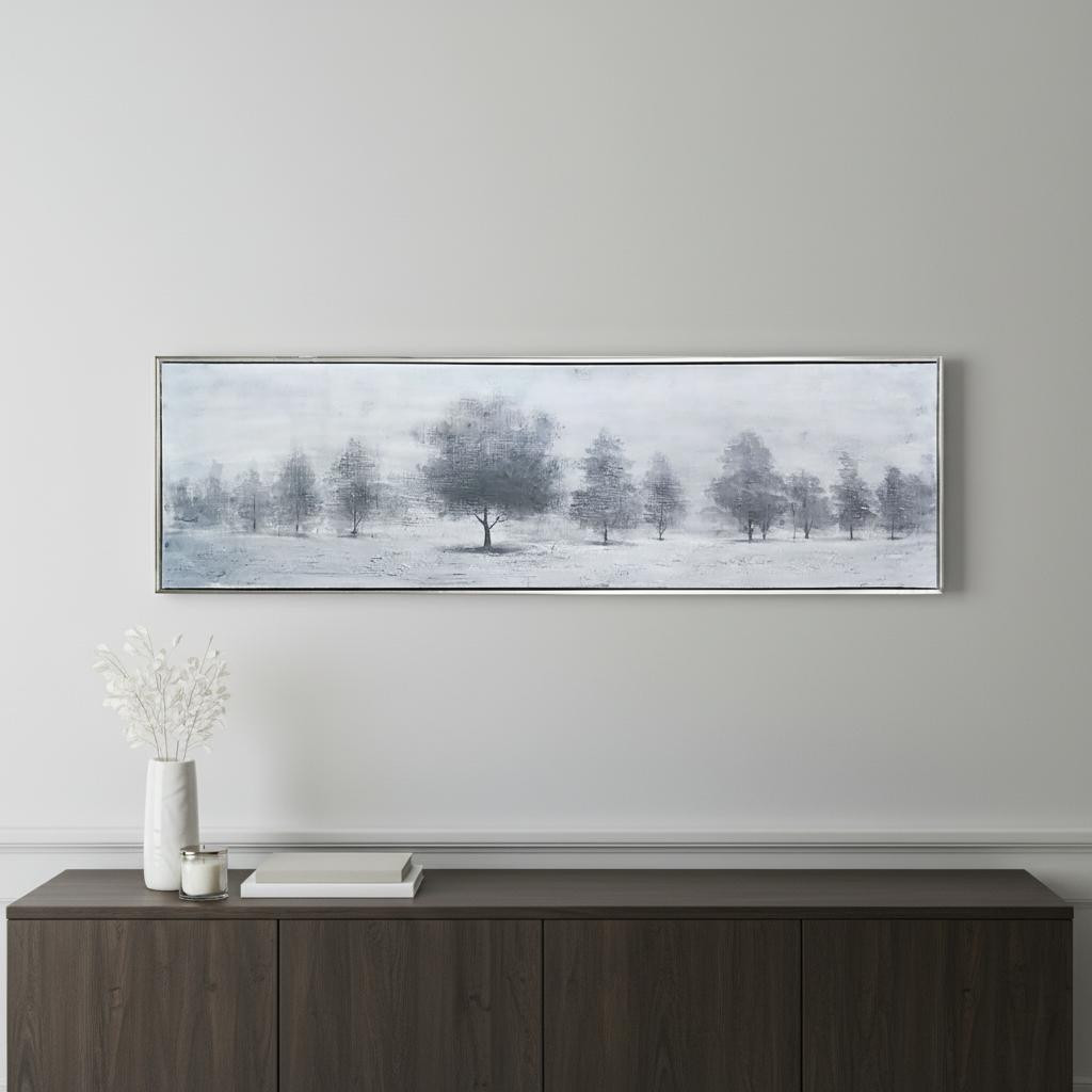 576556 Trees at Dusk Hand Painted Silver Floater Frame Wall Art