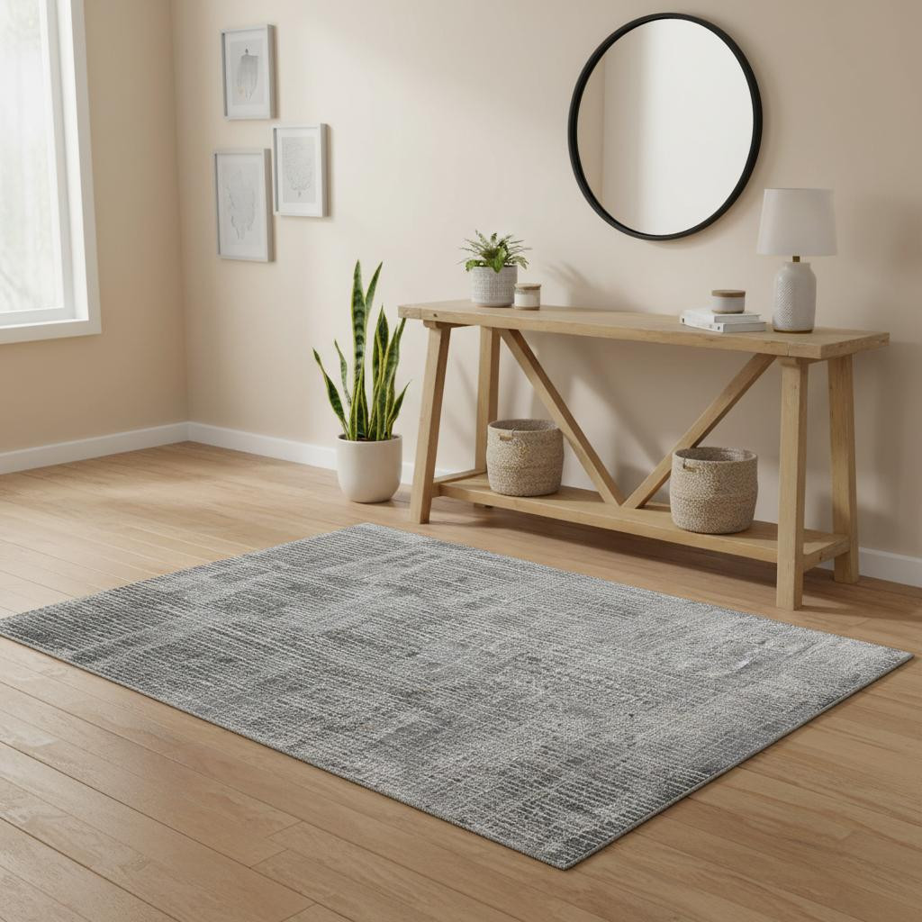 566946 4 x 6 ft. Blue, Ivory & Gray Abstract Hand Woven Distressed Rectangle Area Rug
