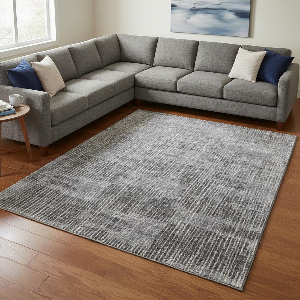 566949 9 x 12 ft. Blue, Ivory & Gray Abstract Hand Woven Distressed Rectangle Area Rug